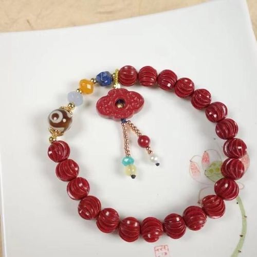 Bracelet De Cinabre Rouge Biologique Naturel Pour Femmes, Bijoux Faits À La Main, Perles De Pierre, Bracelets Élastiques À La Mode