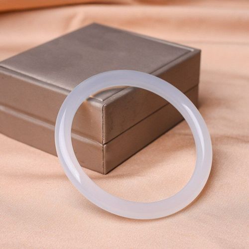 Bracelet En Jade Naturel Sculpté À La Main Pour Hommes Et Femmes, Calcédoine Blanche, Barre Ronde, Baranglet 54-66mm, À La Mode, Cadeaux De Chance, Offre Spéciale