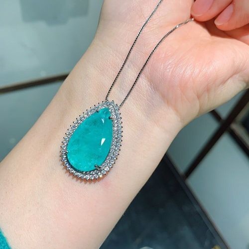 Parure De Bijoux En Argent 925 Pour Femmes, Collier Et Boucles D'oreilles En Pierre Bleue Tourmaline, Aigue-Marine, Diamant De Laboratoire, Ensemble De Bijoux De Mariage