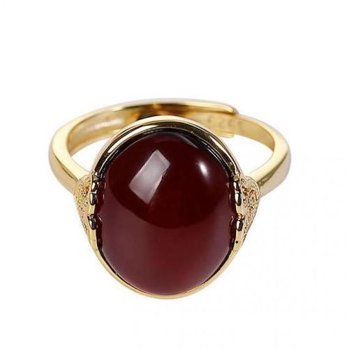 Bague D'ambre Rouge Naturel En Argent Sterling 925, Plaqué Or, Ajustable, Pour Fête De Mariage, Bijoux Pour Femmes