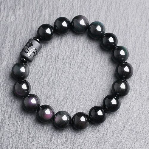 Bracelet Totem En Obsidienne Avec ¿Il Arc-En-Ciel Sculpté À La Main Pour Homme Et Femme, Bijou À La Mode, Cadeau Porte-Bonheur