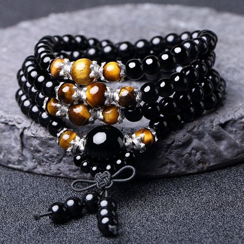 Bracelet En Obsidienne ¿Il De Tigre Naturel Sculpté À La Main, 108 Perles De Bouddha, Bijoux À La Mode, Cadeaux Porte-Bonheur Pour Hommes Et Femmes, Offre Spéciale