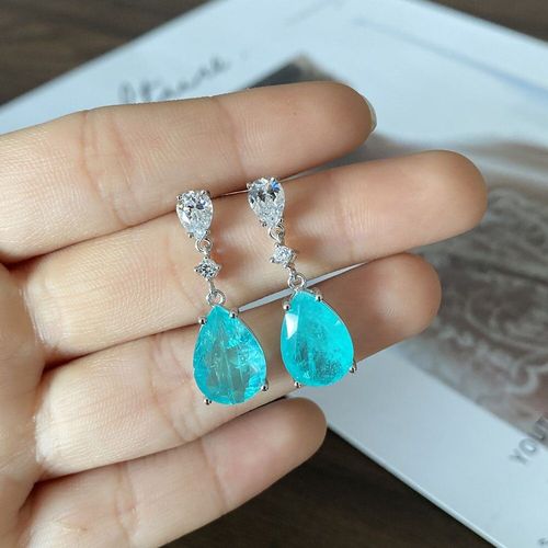 Boucles D'oreilles De Mariage Suspendues En Pierre Précieuse, 2020 Argent Sterling 100%, Aigue-Marine, Paraiba, Tourmaline, Cadeau Pour Femmes, Tendance 925