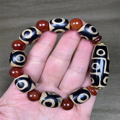 Bracelet En Agate Tibétaine Naturelle Sculptée À La Main, Trois Yeux, Perles Dzi, Bijoux À La Mode, Cadeaux Porte-Bonheur Pour Hommes Et Femmes, Offre Spéciale, 1