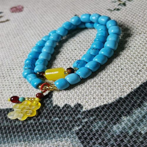 Bracelet En Porcelaine Turquoise Naturelle Sculptée À La Main Pour Hommes Et Femmes, Bijoux À Double Anneau Avec De Vieilles Perles Bleues, Cadeaux Porte-Bonheur, Offre Spéciale