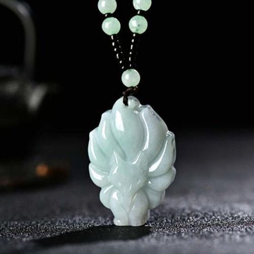 Pendentif En Jade Naturel Émeraude À Neuf Queues De Renard, Collier De Guérison, Bijoux Pour Hommes Et Femmes, Accessoires Sculptés À La Main, Amulette En Jade De Bourgogne, Cadeaux