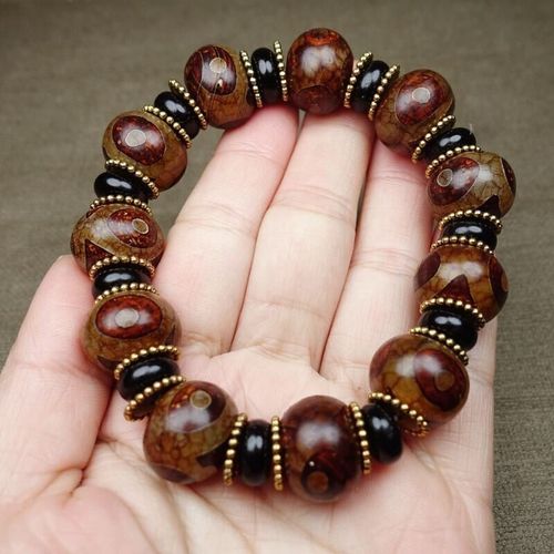 Bracelet En Agate Tibétaine Naturelle Sculptée À La Main, Trois Yeux, Perles Dzi, Bijoux À La Mode, Cadeaux Porte-Bonheur Pour Hommes Et Femmes, Offre Spéciale, 1
