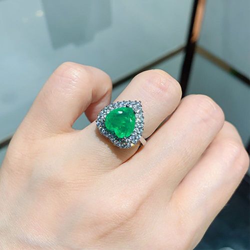 Bagues En Argent Sterling 925 En Forme De C¿Ur, Bijoux Fins, Paraiba, Tourmaline, Émeraude, Diamant, Moissanite, 10x10mm, Pour Femmes