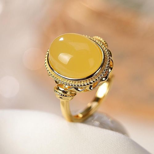 Bague En Ambre De La Baltique Pour Femmes, En Argent Sterling 925, Ajustable, En Plaqué Or Jaune, Cadeau Pour Petite Amie Ou Maman