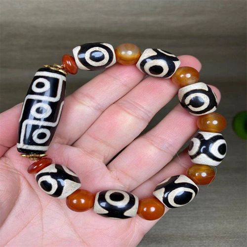 Bracelet En Agate Tibétaine Naturelle Sculptée À La Main, Trois Yeux, Perles Dzi, Bijoux À La Mode, Cadeaux Porte-Bonheur Pour Hommes Et Femmes, Offre Spéciale, 1