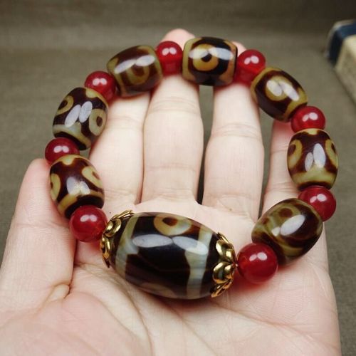 Bracelet En Agate Tibétaine Naturelle Sculptée À La Main, Trois Yeux, Perles Dzi, Bijoux À La Mode, Cadeaux Porte-Bonheur Pour Hommes Et Femmes, Offre Spéciale, 1
