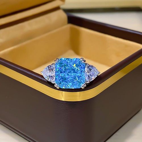 Bagues De Fiançailles Scintillantes En Argent Sterling 925 Pour Femmes, 10x10mm, 5 Carats, Pierre Aigue-Marine, Diamant De Laboratoire, Bijoux Fins