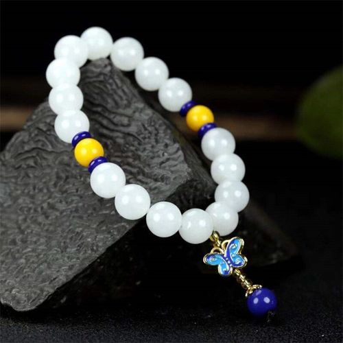 Bracelet En Jade Blanc Avec Perles Rondes De 10mm, Bijoux À La Mode Pour Hommes Et Femmes, Cadeaux Porte-Bonheur