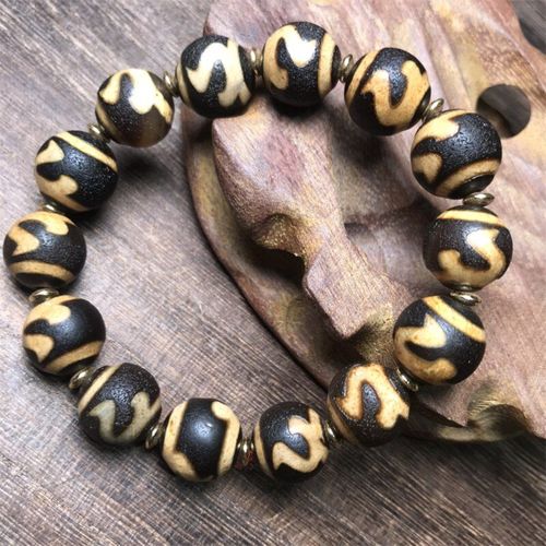 Bracelet En Perles Dzi Naturel Sculpté À La Main, Crochet D'argent Doré, Bijoux À La Mode, Accessoires, Cadeaux Porte-Bonheur Pour Hommes Et Femmes 1