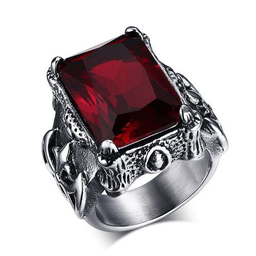 Bagues Gothiques Vintage En Pierres Précieuses Rubis Pour Hommes, En Zircon Rouge, En Titane Et Acier Inoxydable, Bijoux Punk, Cadeaux À La Mode
