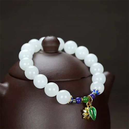 Bracelet En Jade Blanc Avec Perles Rondes De 10mm, Bijoux À La Mode Pour Hommes Et Femmes, Cadeaux Porte-Bonheur