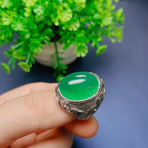 Bague En Jade Vert Pour Hommes, Anneau Ajustable En Argent Et Pierre De Jades, Chrysoprase Naturelle Certifiée, Accessoires De Mode, Bijoux