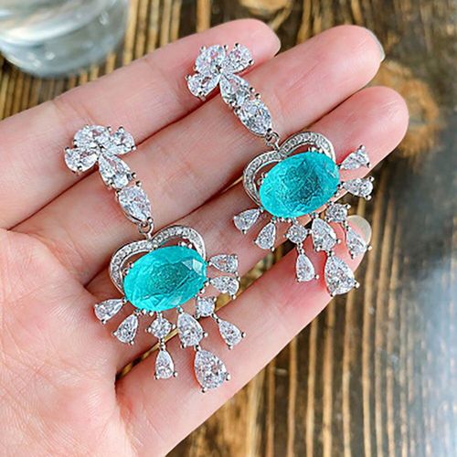 Boucles D'oreilles Paraiba En Argent Sterling 925, Pierre Naturelle, Tourmaline De Laboratoire, Pendentif Goutte De Diamant, Bijoux De Fête De Mariage, Cadeau Pour Femmes