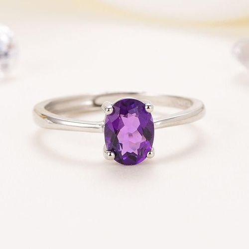 Bague En Améthyste Naturelle Pour Femmes, Bijoux Fins Ajustables, Incrustation En Argent, Pierres Précieuses Violettes, Accessoires, Bijoux, Cadeaux Pour Dames