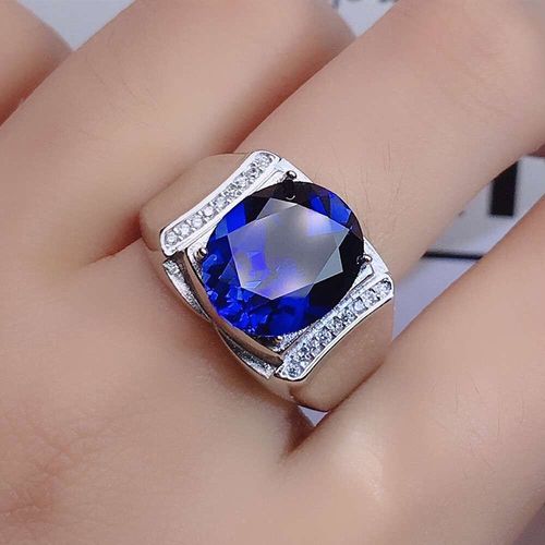 Bagues En Cristal Saphir Bleu Pour Hommes Et Femmes, Pierres Précieuses, Diamants, Bijoux De Couple, Couleur Blanc, Or, Argent, Cadeaux De Mariage