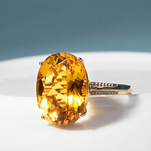 Bague En Cristal Citrine Jaune Pour Femmes, Bijoux En Pierres Précieuses, Couleur Or Rose, Accessoires De Fête, Cadeaux