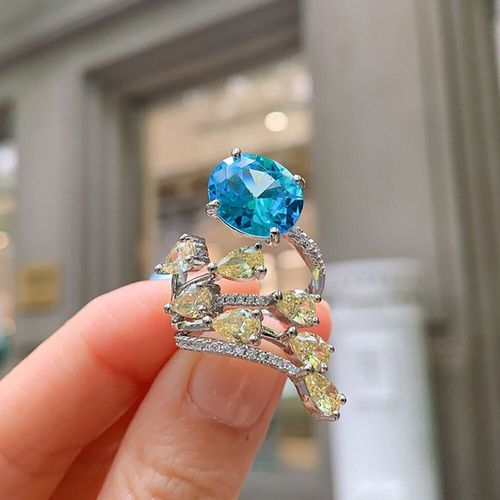 Bagues Ouvertes En Argent Sterling 2021 Pour Femmes, Bijoux Fins, Paraiba, Tourmaline, Topaze, Bracelets De Mariage, Cocktail, 10x12mm, Nouvelle Collection 925