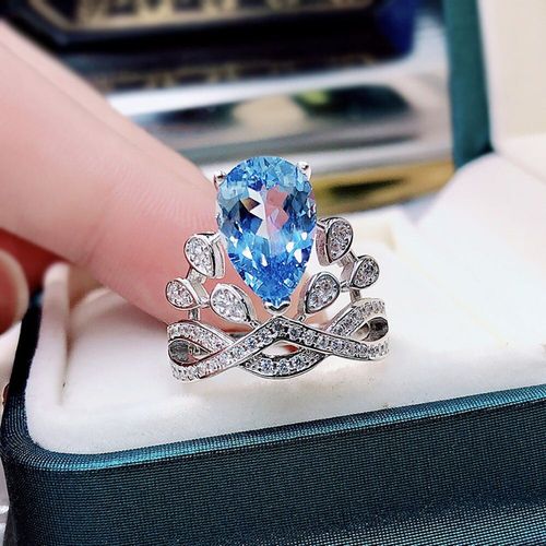 Bagues En Argent 2021 Véritable Pour Femmes, Bijoux De Fiançailles, De Mariage, De Luxe, En Pierre D'aigue-Marine, À Haute Teneur En Carbone, 8x12mm, Tendance 100%