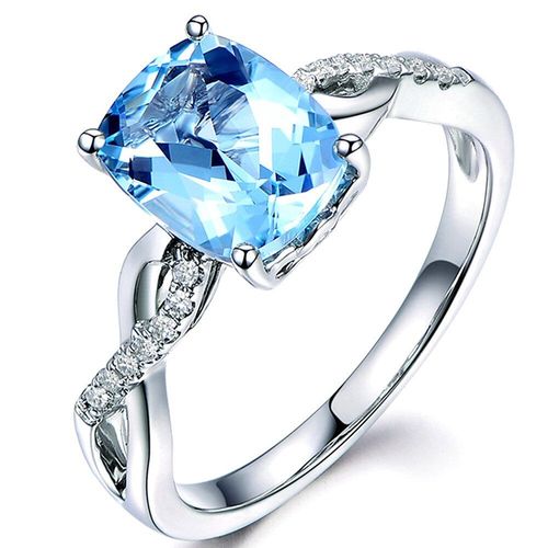Bagues Carrées En Aigue-Marine Pour Femmes, Pierres Précieuses, Zircon, Diamants, Bleu, Cristal, Blanc, Or, Argent, Bijoux, Cadeaux