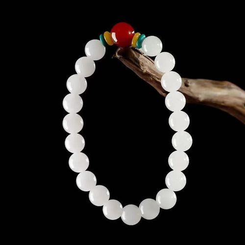 Bracelet En Jade Blanc Naturel Véritable, Perle De Pierre Ronde Élastique, Bijoux De Tempérament, Bracelets Hetian En Jade Pour Femmes Et Hommes