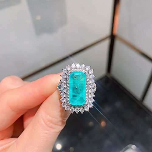 Bague De Cocktail En Argent Sterling 925 Pour Femmes, Nouvel Arrivage, Paraiba Tourmaline Aigue-Marine, Diamant De Laboratoire, 8x16mm, Bijoux Fins