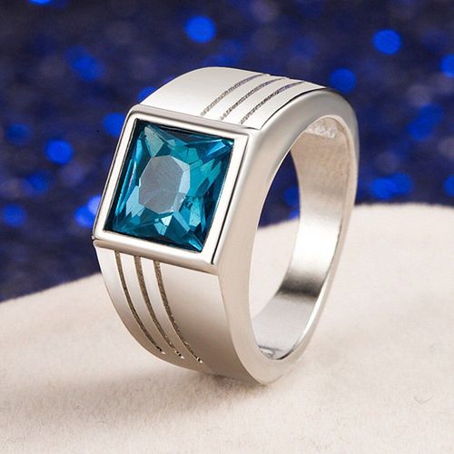Bagues En Topaze De Zircon Bleu Pour Hommes, Bijoux En Pierres Précieuses, Or Blanc 18k, Couleur Argent, Bijoux De Mariage, Tendance
