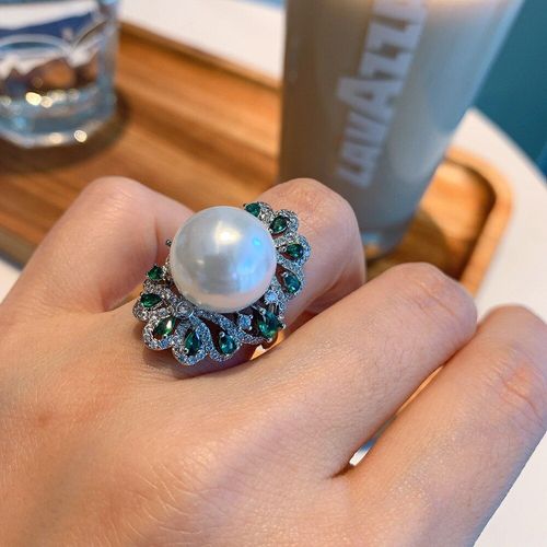 Bague Ajustable En Argent Sterling 2021 Pour Femme, Grosse Perle, Diamant À Haute Teneur En Carbone, Breloques Pour Cocktail, Bijoux Fins, Nouvelle Collection 925