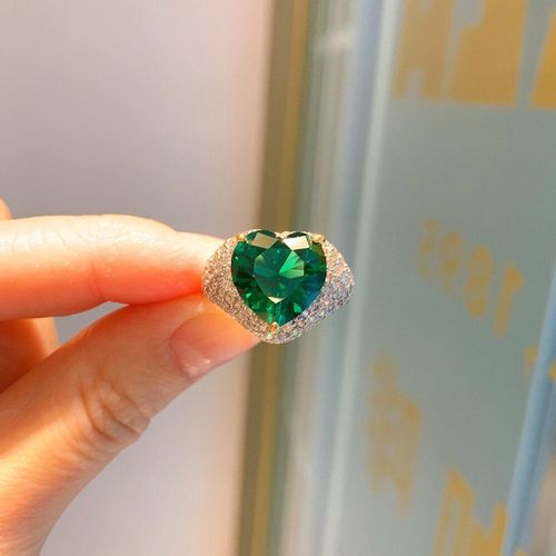 Bagues Vintage En Argent Sterling 925 Pour Femmes, 12x12mm, En Forme De C¿Ur, Émeraude, Rubis, Zircone, Bijoux Fins, Cadeau De Luxe Pour Fête