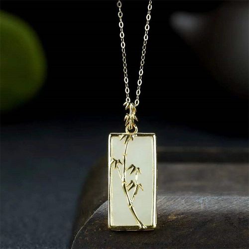 Collier En Jade Naturel Sculpté À La Main, Incrustation En Argent Blanc, Pendentif Avec Boucle En Bambou, Bijoux À La Mode, Cadeaux De Chance Pour Hommes Et Femmes, Offre Spéciale