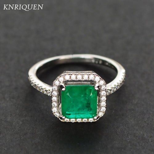 Bague Vintage En Argent Sterling 925, 7x7, Pierre Précieuse Émeraude, Diamant À Haute Teneur En Carbone Pour Femmes, Fête Cocktail, Mariage, Bracelet, Cadeau Pour Dames