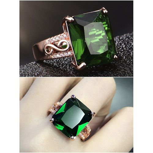 Bague Vintage En Cristal Vert Émeraude Pour Femmes, Bijoux Fins, Carrés, Avec Pierres Précieuses, Couleur Or Rose, Cadeaux De Fête