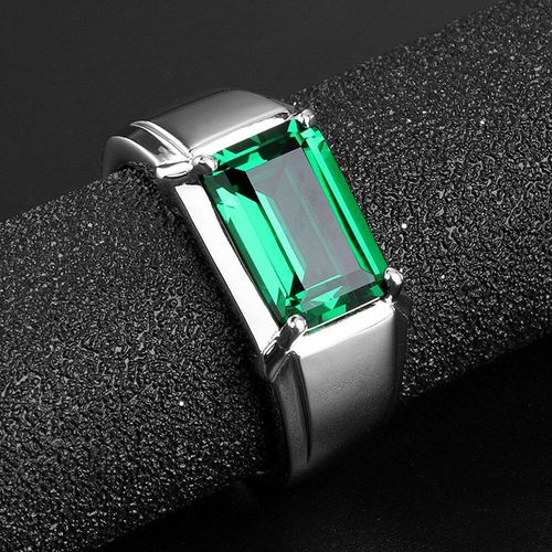 Bague En Cristal Vert Émeraude Pour Hommes, Bijoux En Pierres Précieuses, Couleur Argent, Or Blanc, Accessoires De Fête, Cadeaux