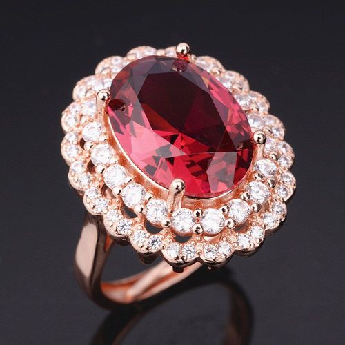 Grandes Bagues En Cristal Rouge Pour Femmes, Bijoux De Luxe, Couleur Or Rose 18 Carats, Bague En Diamant, Accessoires De Fête, Cadeaux