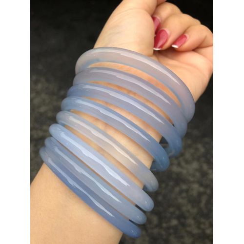 Bracelet En Pierre De Jades Bleu Clair Pour Femmes, Bijoux Fins, Véritable Pierre Naturelle Certifiée, Calcédoine, Cadeau Pour Maman