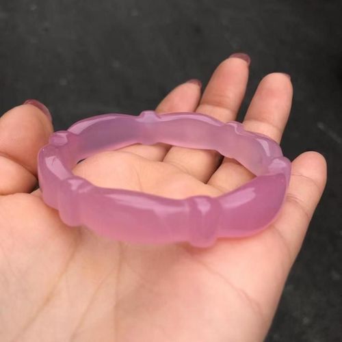 Bracelets Jades En Pierre De Bambou Pour Femmes, Calcédoine Rose Naturelle, Accessoires De Bijoux Fins, Certifiés Authentiques