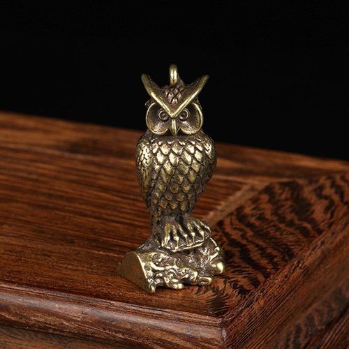 Figurines Miniatures De Hibou Debout En Cuivre Pur, Ornement De Bureau, Rétro, En Laiton, Décoration Pour Animaux De Compagnie, Porte-Clés, Pendentifs Artisanaux