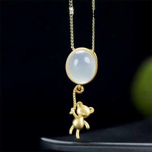 Pendentif En Jade Naturel Sculpté À La Main, Couleur Or 24k, Petit Ours, Collier, Bijoux À La Mode, Cadeaux Porte-Bonheur Pour Hommes Et Femmes, Offre Spéciale