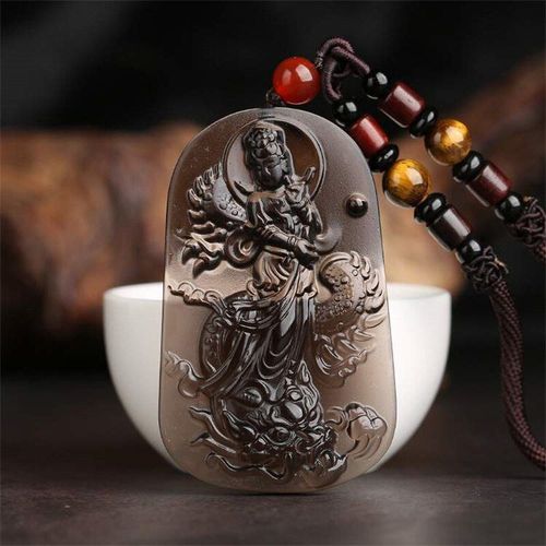 Collier En Jade Naturel Sculpté À La Main En Forme D'obsidienne Guanyin, Pendentif, Accessoires De Mode, Amulette, Cadeaux Porte-Bonheur Pour Hommes Et Femmes, Offre Spéciale