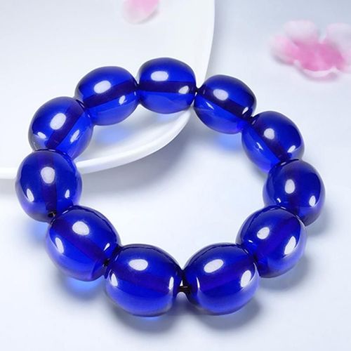 Bracelet En Ambre Bleu Baltique Naturel Pour Hommes Et Femmes, Perles D'ambre Bleues, Bracelets De Perles Élastiques En Cire D'abeille, Bijoux Accessoire Cadeaux