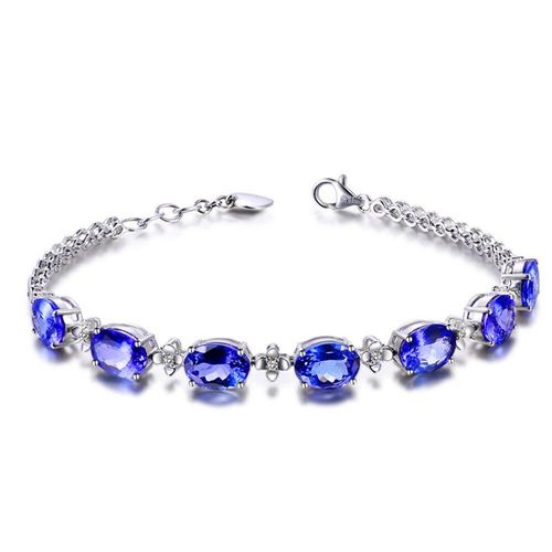 Bracelets En Saphir Pour Femmes, Bijoux De Luxe, Couleur Or Blanc, Argent, Pierres Précieuses Bleues, Cristal, Aigue-Marine, Diamant, Cadeaux