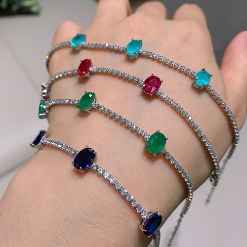 Bracelet Paraiba En Argent Sterling 925 Pour Femmes, Tourmaline, Rubis, Émeraude, Aigue-Marine, Bijoux Fins, Vente En Gros
