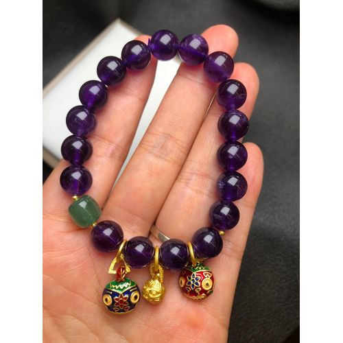 Bracelet En Améthyste Naturelle Pour Femmes, Perles De Pierres Précieuses En Cristal Violet, Élastique, Amulette, Cadeau Pour Petite Amie Ou Maman