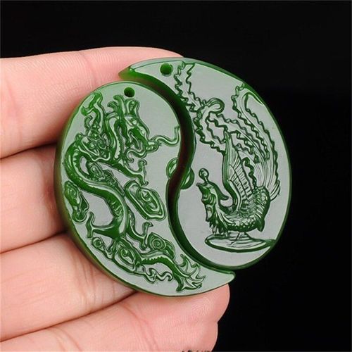 Collier En Hetianjade Naturel Sculpté À La Main, Une Paire De Jaspe Dragon Et Phénix, Pendentif, Bijoux À La Mode, Cadeaux De Chance Pour Hommes Et Femmes, Offre Spéciale