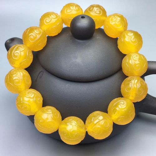 Bracelet En Calcédoine Naturelle Jaune, Sculpté À La Main, Pour Femmes Et Hommes, Perles En Pierre De Jades Certifiées, Élastiques, Cadeaux, 100%
