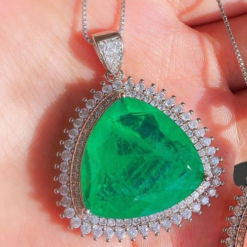 Collier En Argent Sterling 925 Avec Pendentif En Pierre Précieuse Rose Émeraude Et Tourmaline, Bijoux Fins Pour Femmes, 23x23mm